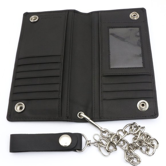 Bifold Black Checkbook Wallet with Chain - Picture 3 of 7